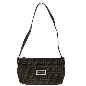 FENDI Logo Mamma Zucca Pattern Shoulder Bag Canvas Leather Brown Italy